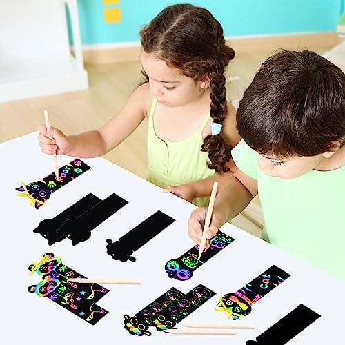 Mallmall6 70Pcs Animal Scratch Bookmarks Craft Kit for Kids