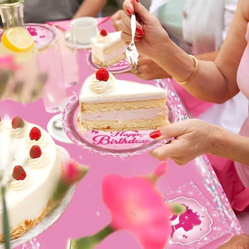 Pink Princess Party Plates Set for 25 Guests