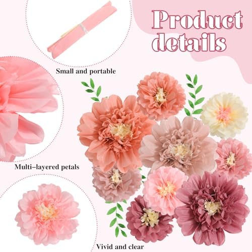 MotiMind 18 Pcs Tissue Paper Flowers Decorations