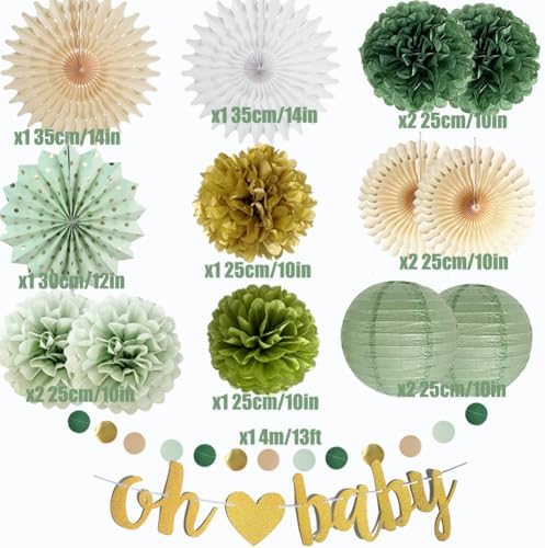 Sage Green Baby Shower Decorations with Gold and Olive Accents