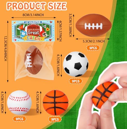 Zhanmai Valentine Sports Stress Balls with Cards 48 Pcs