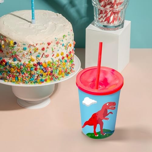Dinosaur Cups for Kids with Straw and Lid Set of 12
