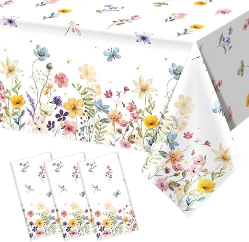 3 Piece Wildflower Tablecloths for Spring Birthday Party