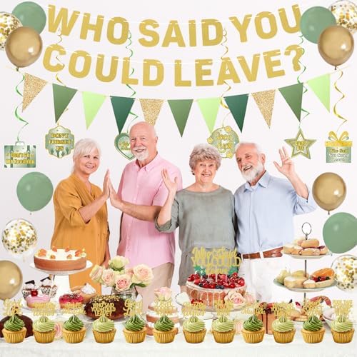 Roetyce Farewell Party Decorations Green Gold Banner Balloons Cake Toppers