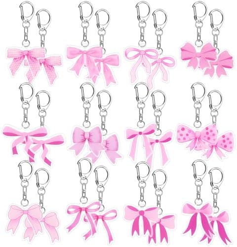 24 Pcs Pink Bow Keychain Party Favors Set