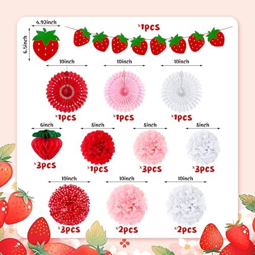 21PCS Strawberry Party Decorations Set