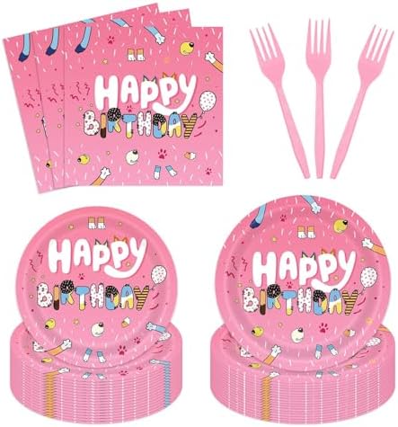 96Pcs Cartoon Pink Dog Party Tableware Set for 24 Guests