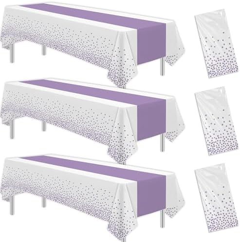 White and Purple Party Decor Tablecloth Set of 3
