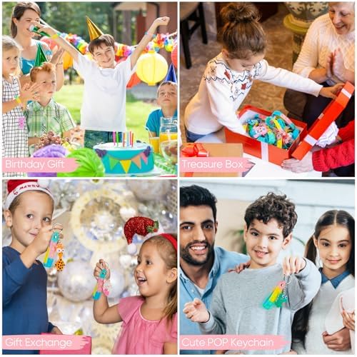 28 Pack Pop Fidget Toys with 3D Animal Keychains for Kids
