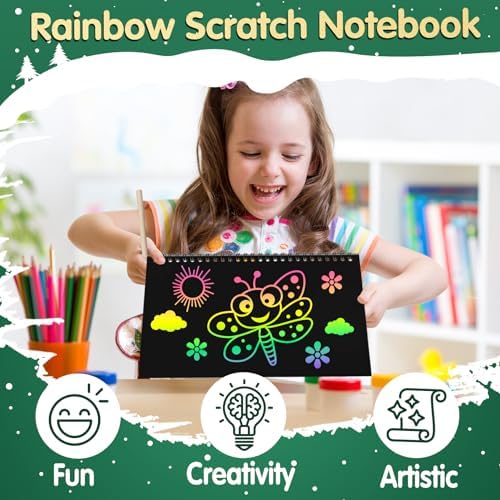 ZMLM Rainbow Scratch Art Notebook 16 Pcs Kids Craft Kit