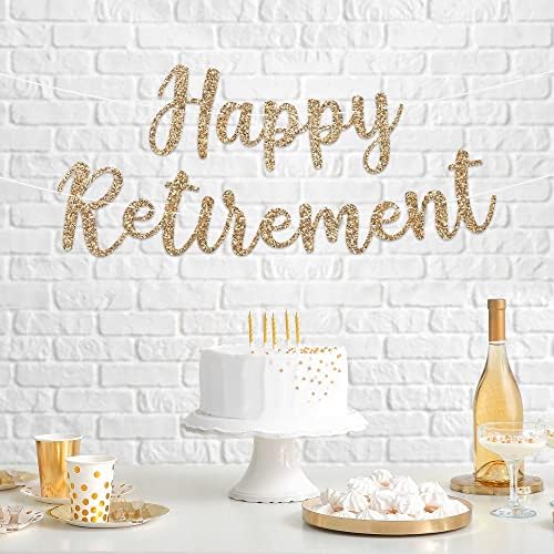 Pre-Strung Gold Glitter Happy Retirement Banner