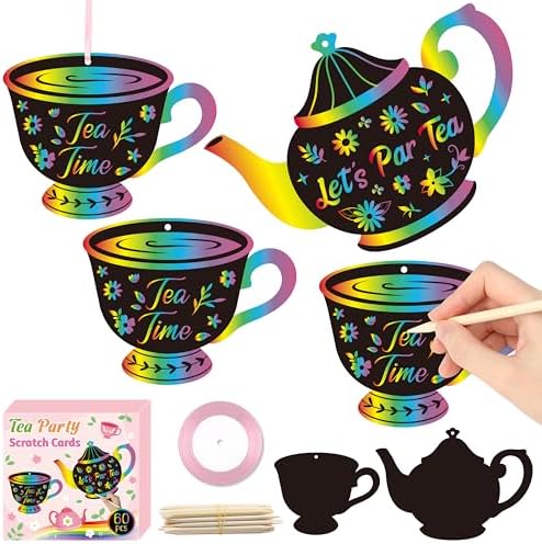 CY2SIDE Tea Party Scratch Art Cards 60PCS DIY Craft Kit