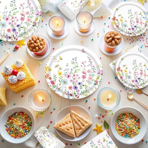 40 Pcs Wildflower Plates and Napkins Party Kit