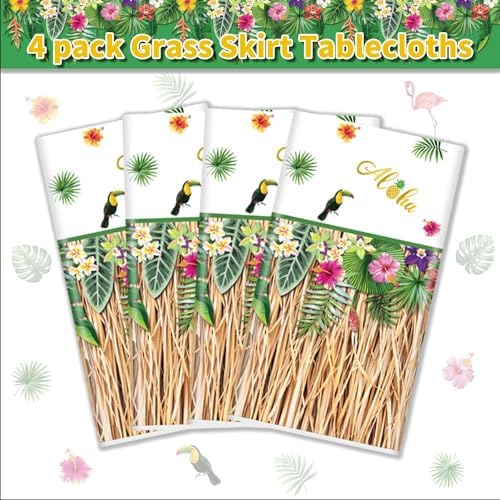 4 Pack Hawaiian Luau Grass Tablecloths for Parties