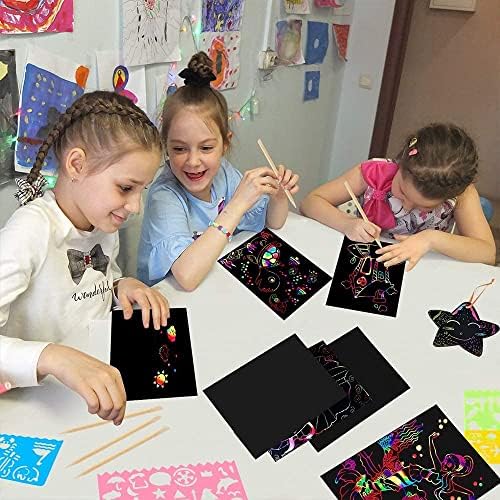 Mocoosy 60 Pcs Rainbow Scratch Art Paper for Kids