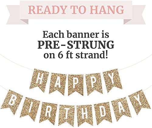 Pre-Strung Gold Glitter Happy Birthday Banner