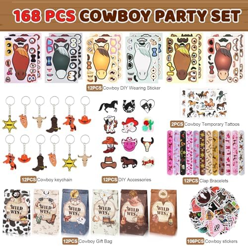 AerWo 168PCS Horse Party Favors Set - Cowboy Decorations
