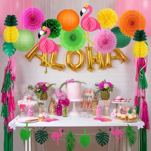 Yuxiou Tropical Party Decor Set with Flamingos and Pineapples