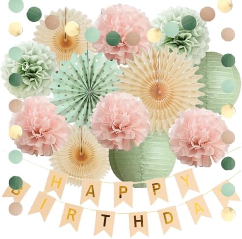 Sage Green and Pink Birthday Decorations Kit