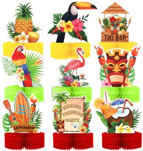 9PCS Tropical Party Honeycomb Table Centerpieces for Hawaiian Luau Events