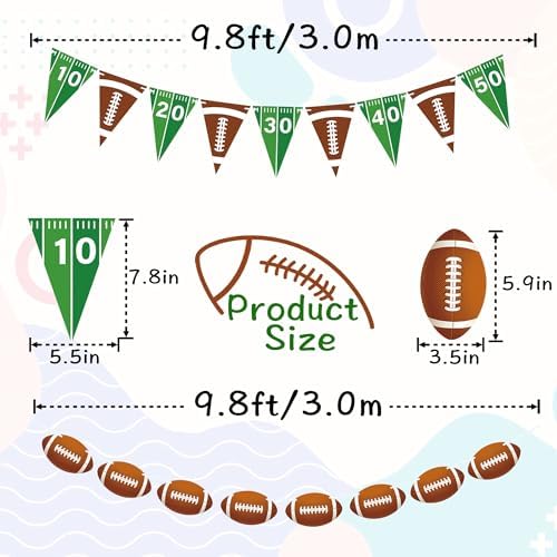 4 Piece Football Party Decor Kit with Banners and Flags