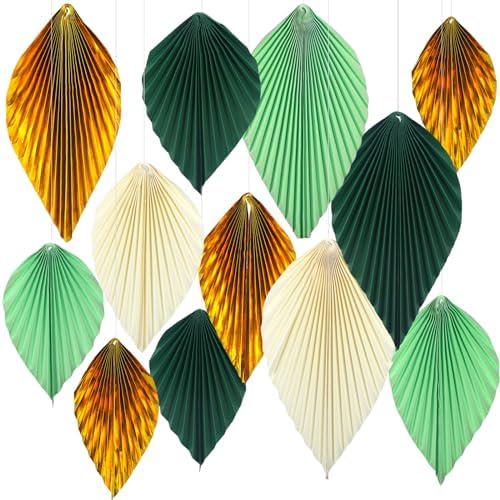 ADLKGG Green Gold Hanging Paper Leaves Wall Decor 12pcs