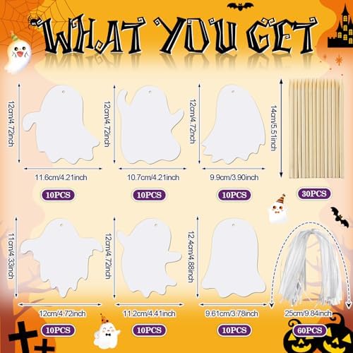 Motipuns 60 Pcs Halloween Ghost Scratch Card Craft Kit
