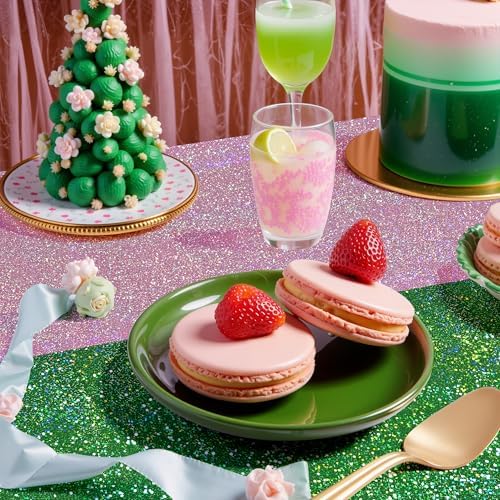 2 Pack Green Pale Pink Holographic Tablecloth 40x108