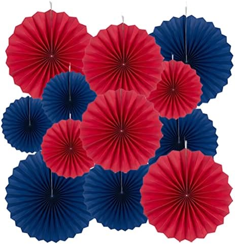 Royal Blue and Red Paper Fans 12pc Party Decor