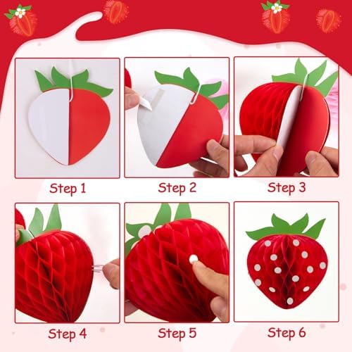 Strawberry Tissue Paper Fans Decor Set