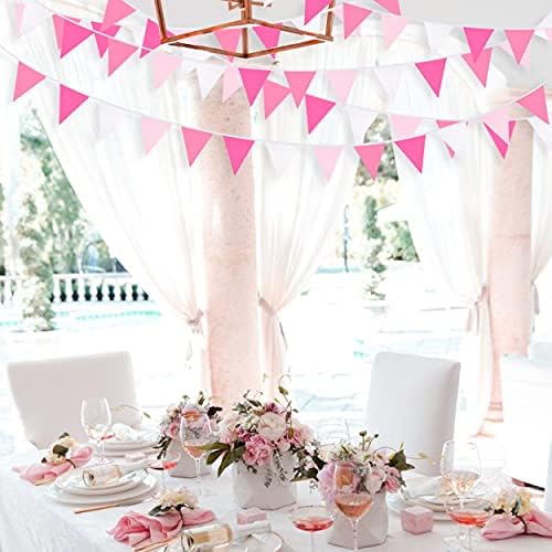 32 Ft Hot Pink Rose Pennant Banner Garland Kit for Parties