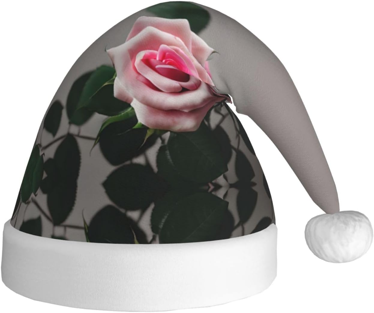Pink Rose Print Christmas Santa Hat Plush for Adults