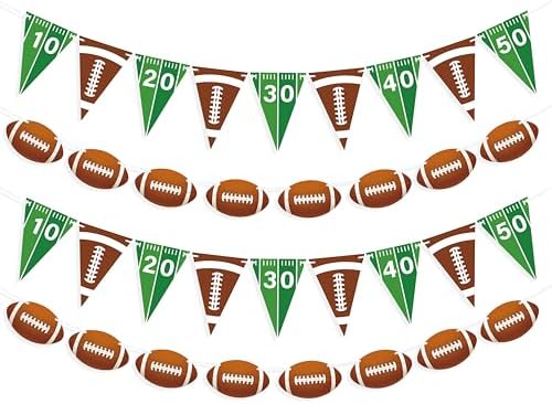 4 Piece Football Party Decor Kit with Banners and Flags