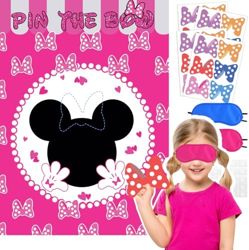 Pink Mouse Birthday Party Game Set with 24 Reusable Stickers