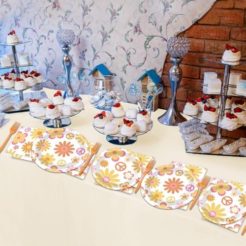 96 Pcs Retro Daisy Flower Party Supplies for 24 Guests