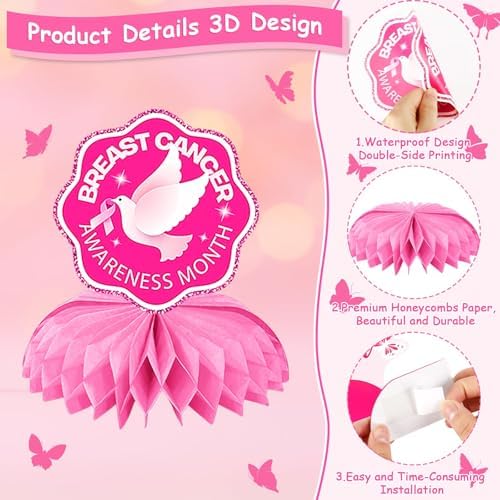 JULMELON Breast Cancer Awareness Honeycomb Centerpieces 8PCS