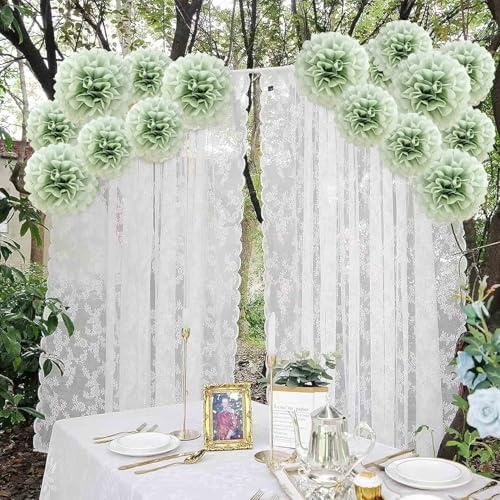 Dusty Sage Green Tissue Paper Pom Poms 12Pcs