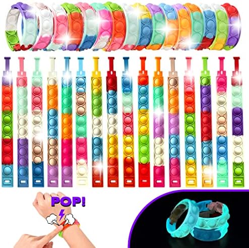 TwCare 32 PCS Glow in the Dark Pop It Fidget Bracelets Set