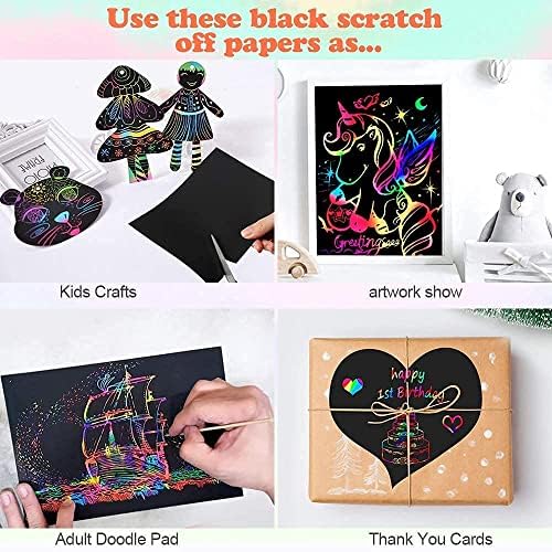 Mocoosy 60 Pcs Rainbow Scratch Art Paper for Kids