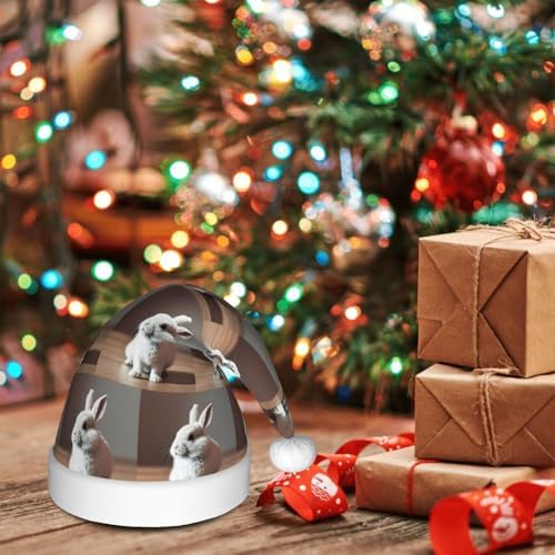 Cute White Rabbit Christmas Santa Hat Plush for Adults