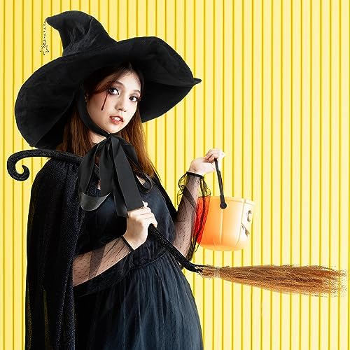 Liitrsh Halloween Witch Hat and Broom Set for Women