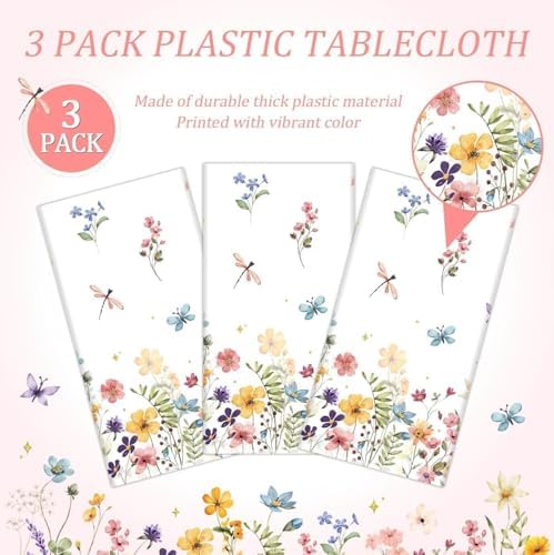 3 Piece Wildflower Tablecloths for Spring Birthday Party