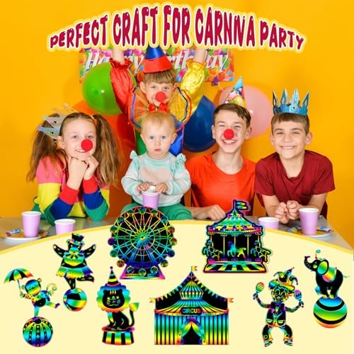 RoundFunny 80 Pcs Carnival Scratch Cards with Sticks and Ribbons