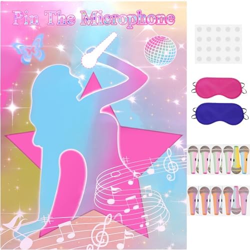 Pin The Microphones On Famous Singers Party Game Poster
