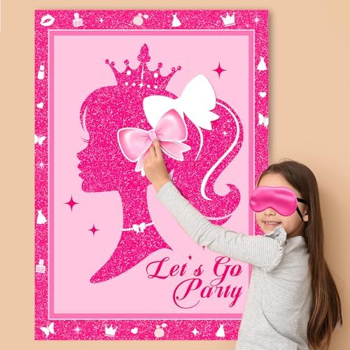Hot Pink Pin the Bow Game Set for Kids