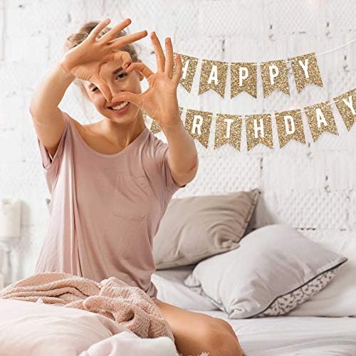 Pre-Strung Gold Glitter Happy Birthday Banner