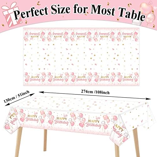 3 Pieces Pink Rose Gold Tablecloth for Birthday Parties