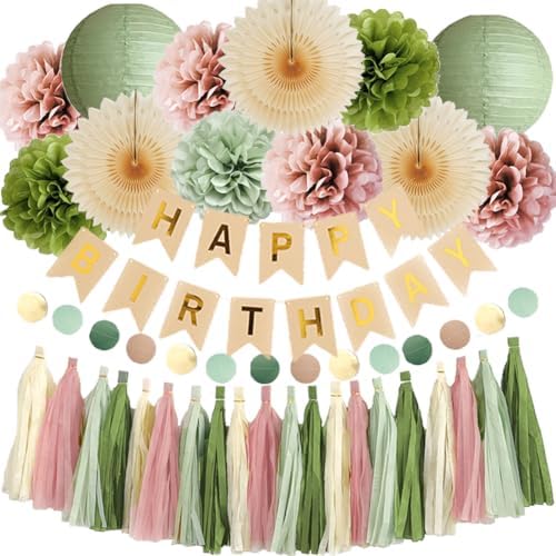 Olive Green and Pink Birthday Decorations Kit