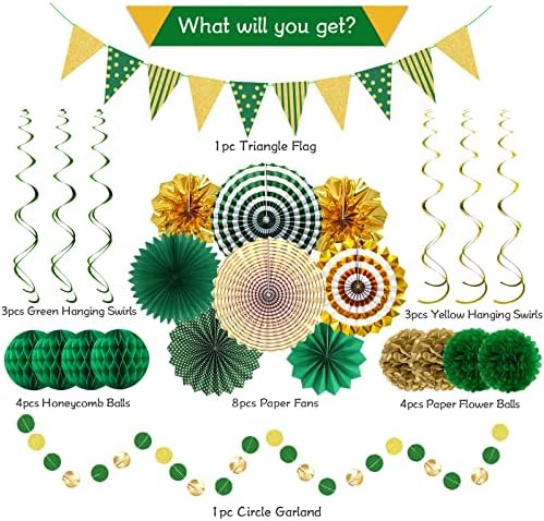 Green Gold Party Decorations Set with Fans and Flags