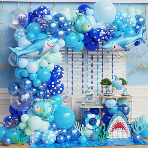 Under the Sea Party Decorations 156Pcs Shark Balloon Arch Kit